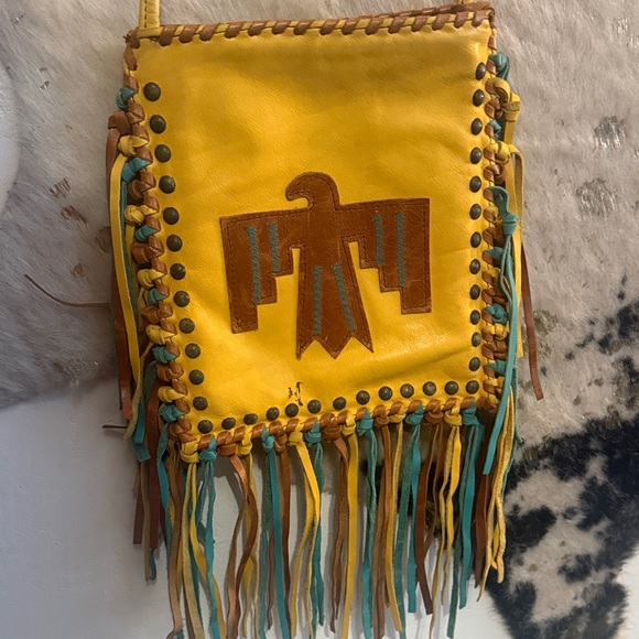 Kurtmen Yellow Fringe Crossbody Bag with Eagle Design - Picture 7 of 7
